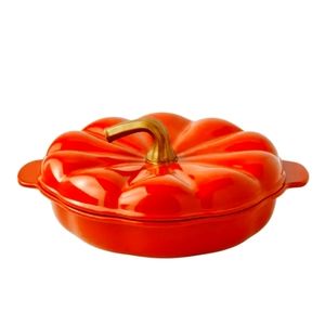 The Pioneer Woman 10-Inch Ceramic Pumpkin Pie Plate with Lid Orange